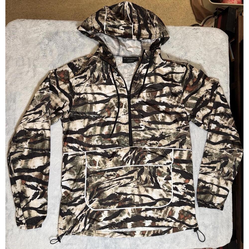 Forest Camo Hooded Pullover Windbreaker/Jacket Sz XS 30-32 No Boundaries 1/2 Zip